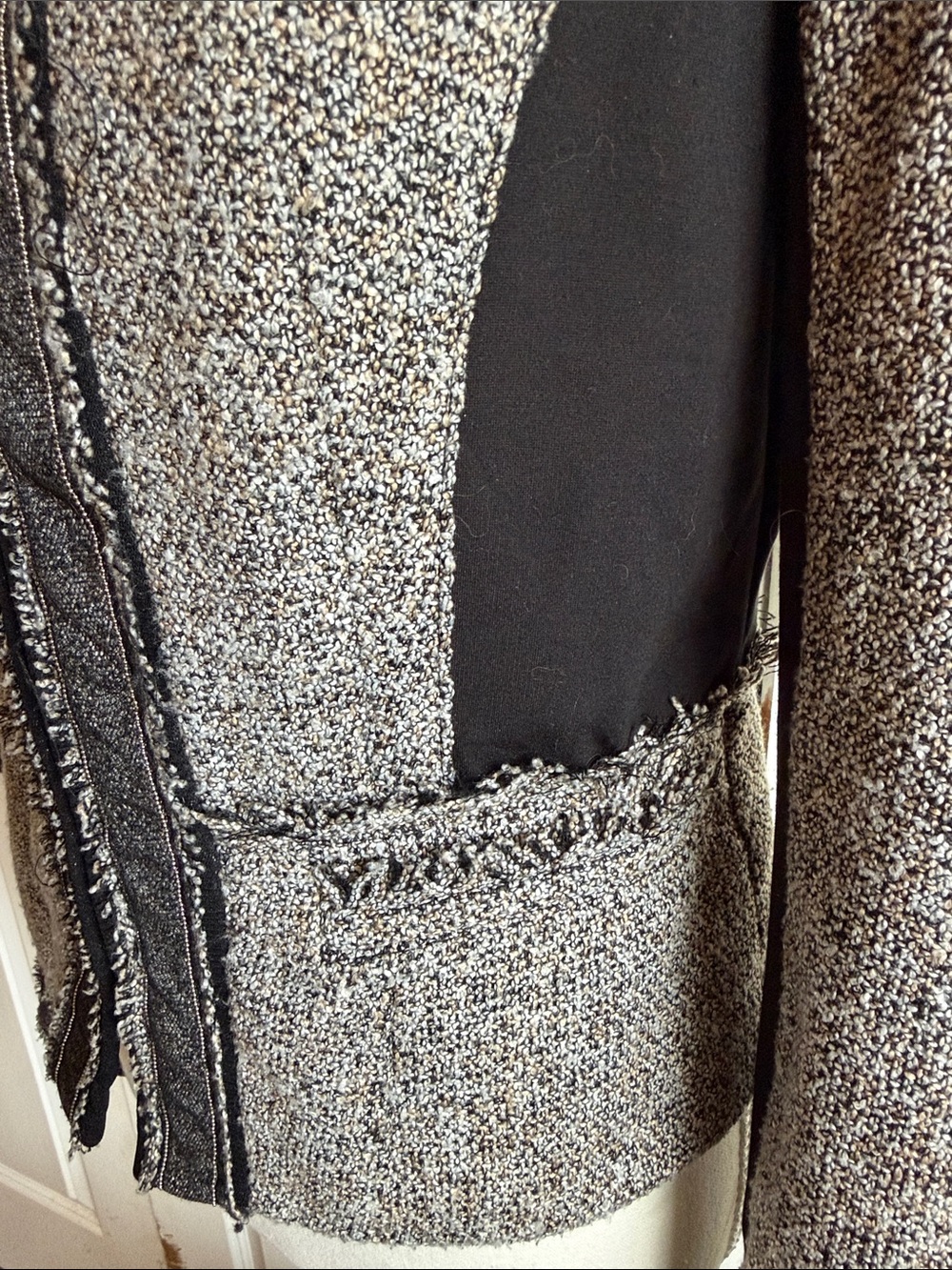 White House Black Market Black and Gray Tweed Fringe Zip Blazer - Picture 12 of 12